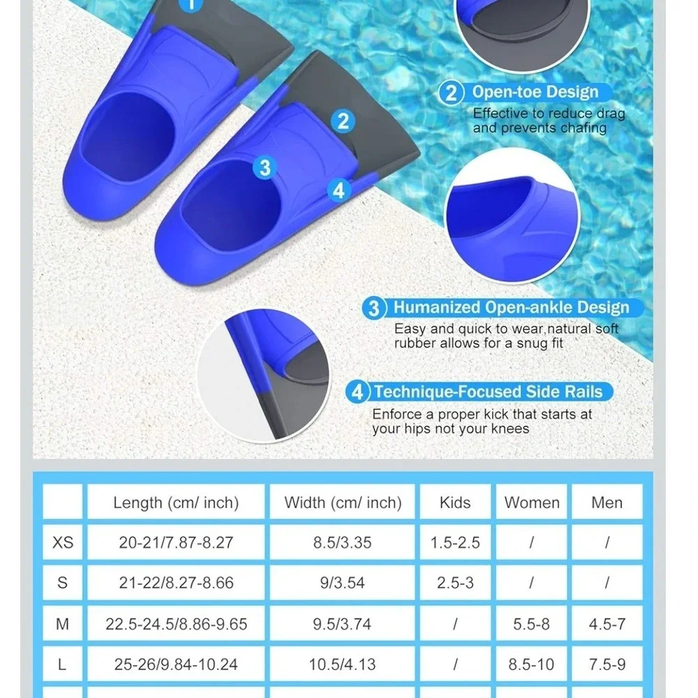 GINTENCO Blue Training Swim Fins Snorkel Fins Mesh Bag Adult Size L - Picture 3 of 6